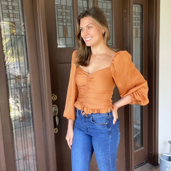 Rust Orange Ruched Blouse - Picture 3 of 4